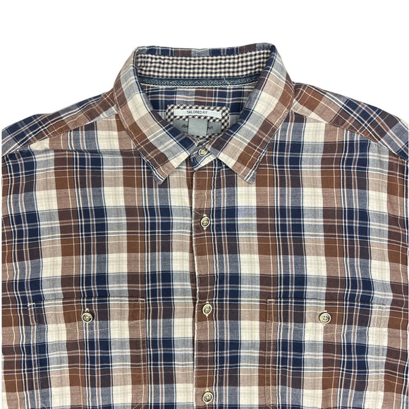 Johnston & Murphy Plaid Flannel Button Down Shirt Mens XL Tailored Fit EUC - Picture 3 of 8